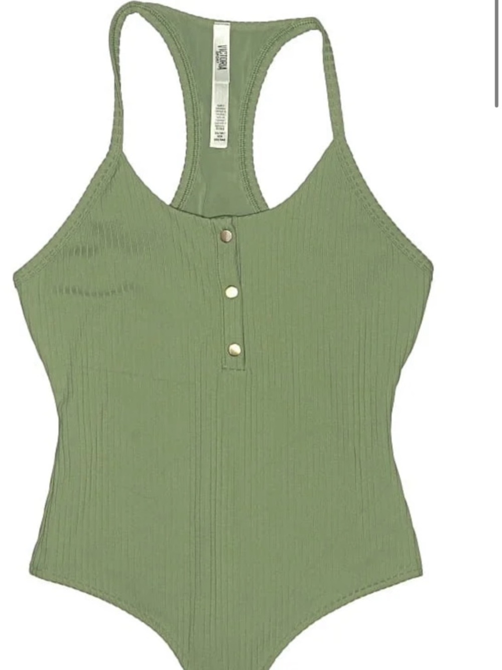 Ribbed Olive Green Racerback Bodysuit - Women